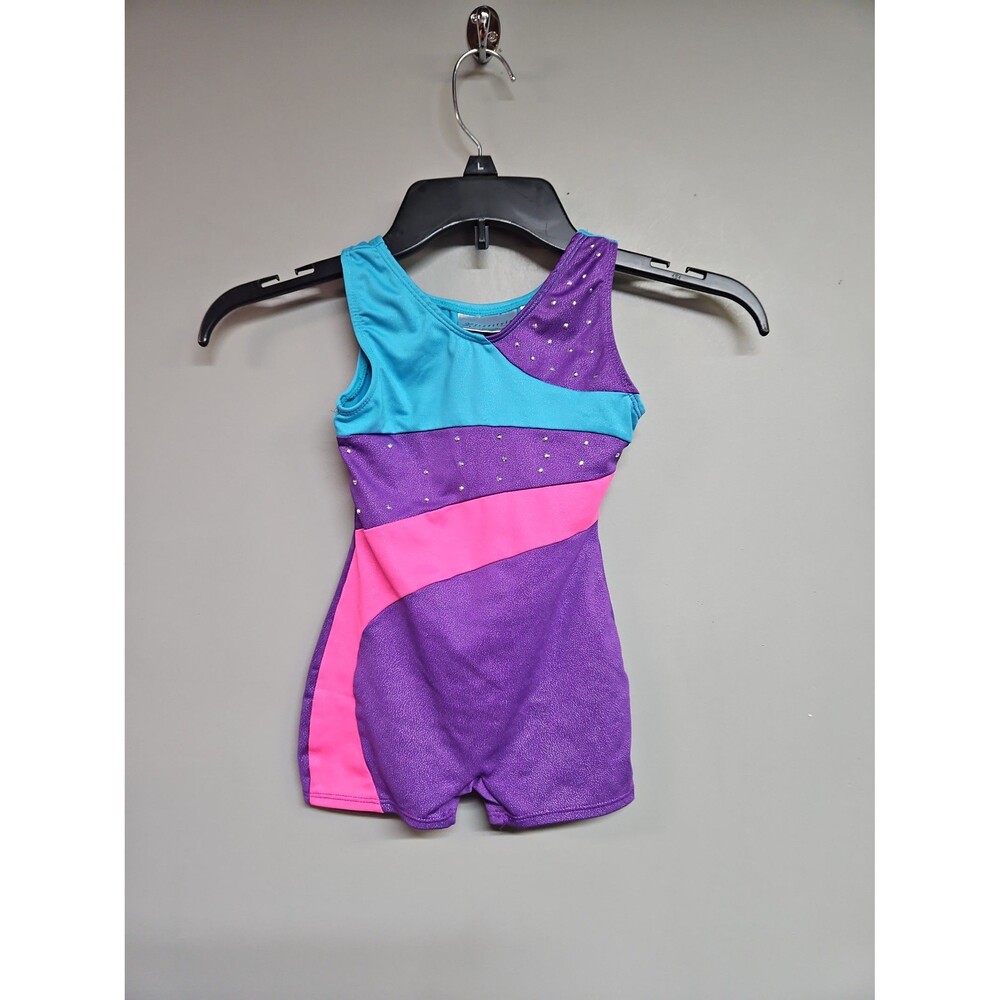 Girls xs Gymnastics shorts Leotard Dance Costume Purple Pink Blue Sparkle
